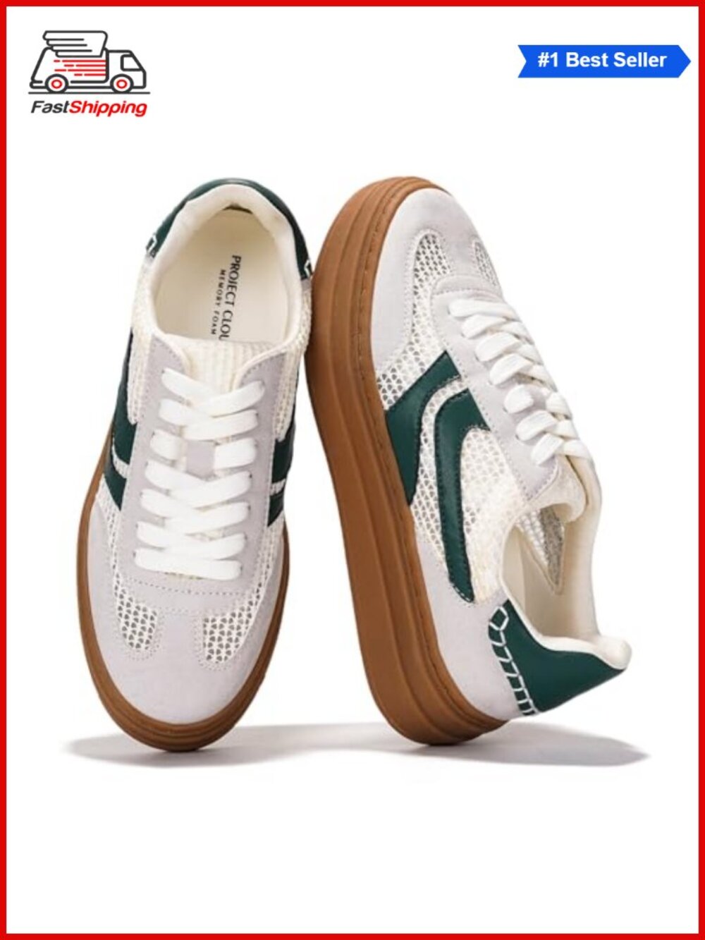 Platform Sneakers Memory Foam Comfort Walking Shoes Lace-Up